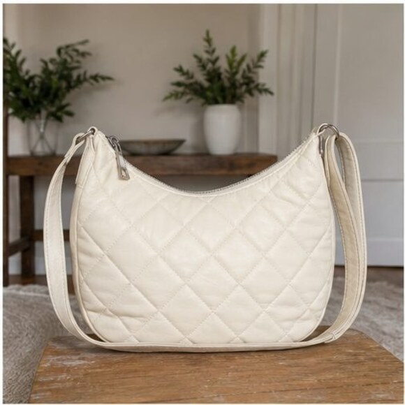 None Handbags - Cream Quilted Crossbody Bag